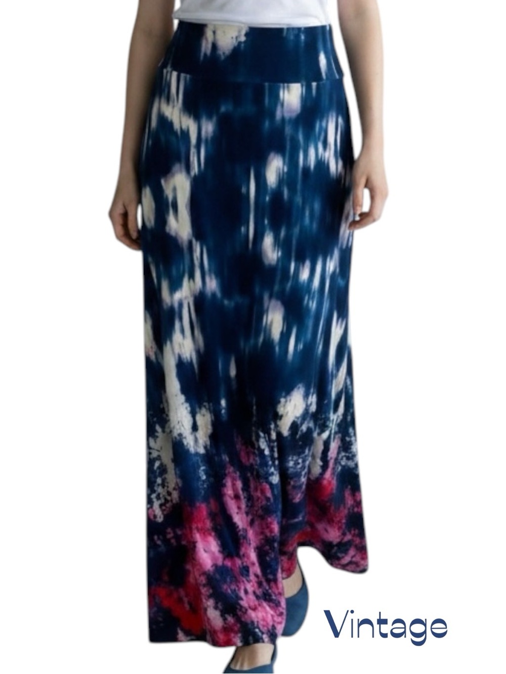 Valerie Stevens Navy Pink Tie Dye Maxi Skirt NWOT Size S Festival Boho